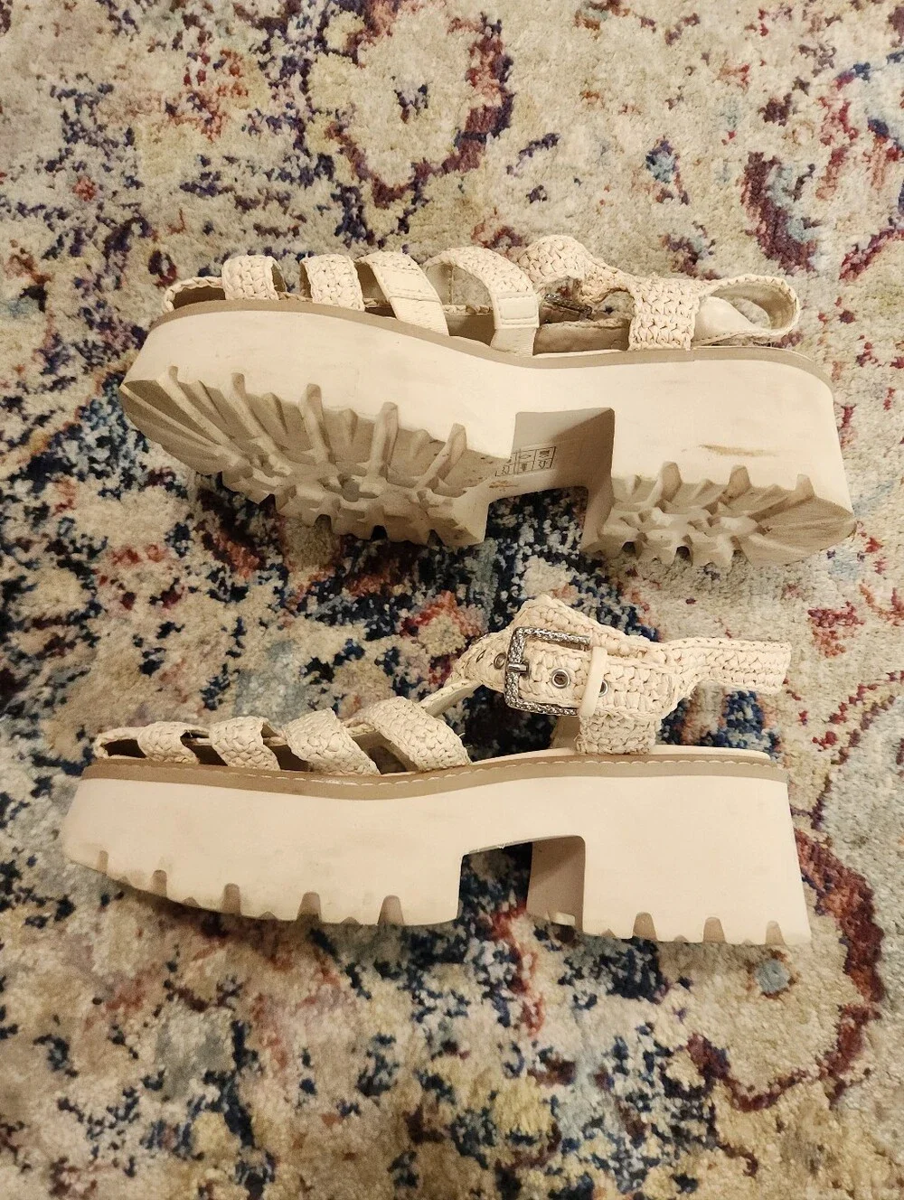Dolce Vita Lasly Fisherman Raffia Silver Buckle Platform Sandals.Size 9.5
